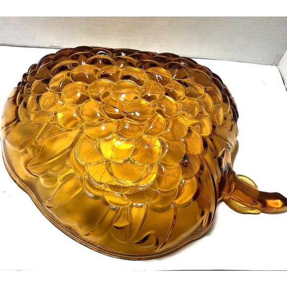 INDIANA GLASS  Amber Grape Bunch Shape 1970 s Salad Serving Bowl Fork Spoon - Picture 6 of 7